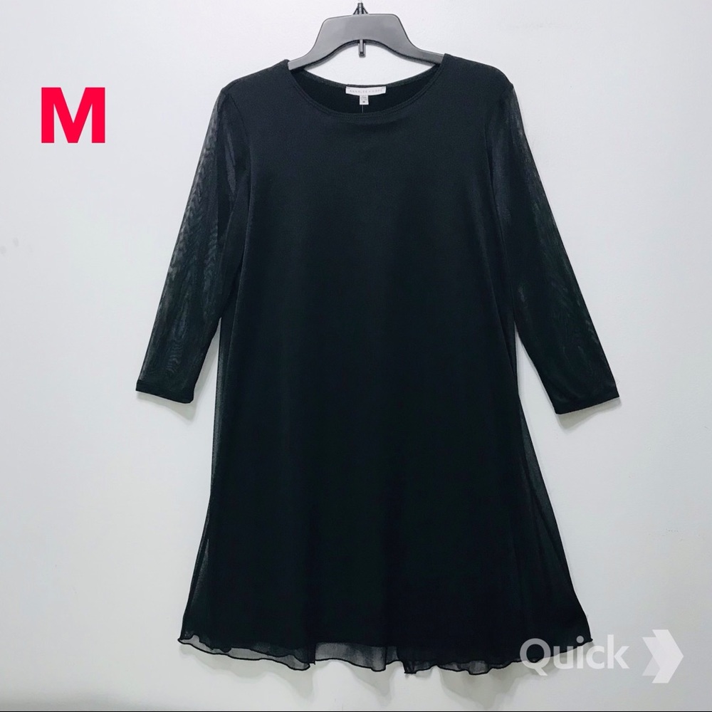 NWT Annalee + Hope Black Trapeze Dress With Sheer Overlay